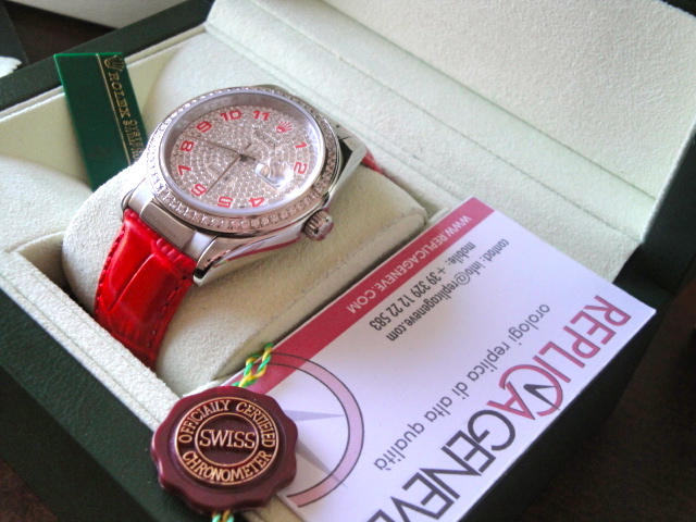 Rolex replica datejust full brilliantine strip leather red edition imitazione replica orologi