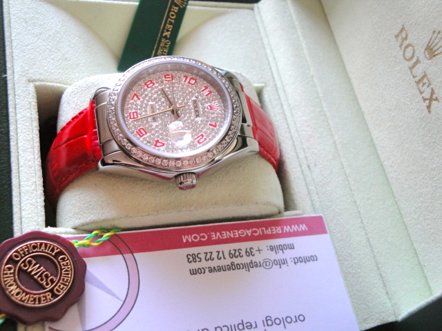 Rolex replica datejust full brilliantine strip leather red edition imitazione replica orologi - immagine 2