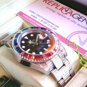Rolex replica GMT master II SARU full diamond brillantine rosso blue orologio replica