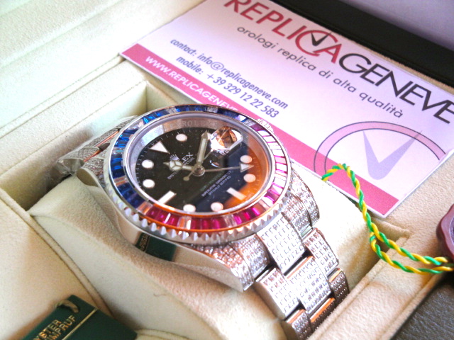 Rolex replica GMT master II SARU full diamond brillantine rosso blue orologio replica