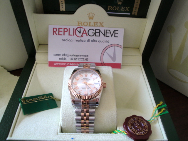 Rolex replica lady datejust acciaio rose gold argentee dial imitazione replica orologi - immagine 2