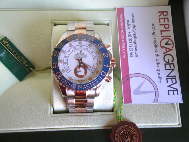 Rolex replica yacht master II regatta acciaio oro blue bezel white dial orologio replica imitazione - immagine 4