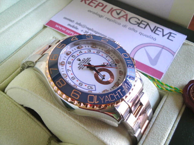Rolex replica yacht master II regatta acciaio oro blue bezel white dial orologio replica imitazione - immagine 3