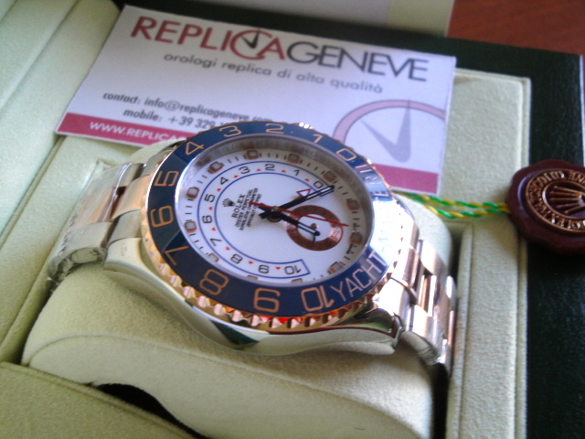 Rolex replica yacht master II regatta acciaio oro blue bezel white dial orologio replica imitazione - immagine 2