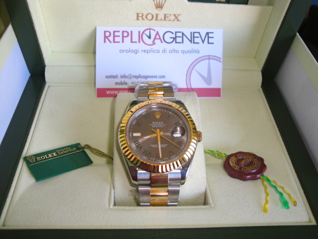 Rolex replica datejust acciaio oro 41mm ardesia roman green dial orologio replica copia imitazione - immagine 3