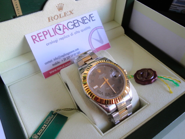 Rolex replica datejust acciaio oro 41mm ardesia roman green dial orologio replica copia imitazione - immagine 4