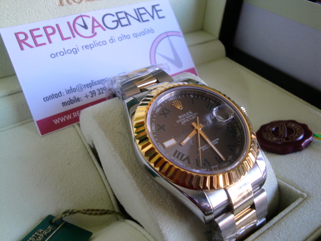 Rolex replica datejust acciaio oro 41mm ardesia roman green dial orologio replica copia imitazione - immagine 5