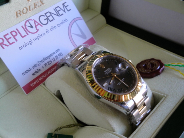 Rolex replica datejust acciaio oro 41mm ardesia roman green dial orologio replica copia imitazione - immagine 6
