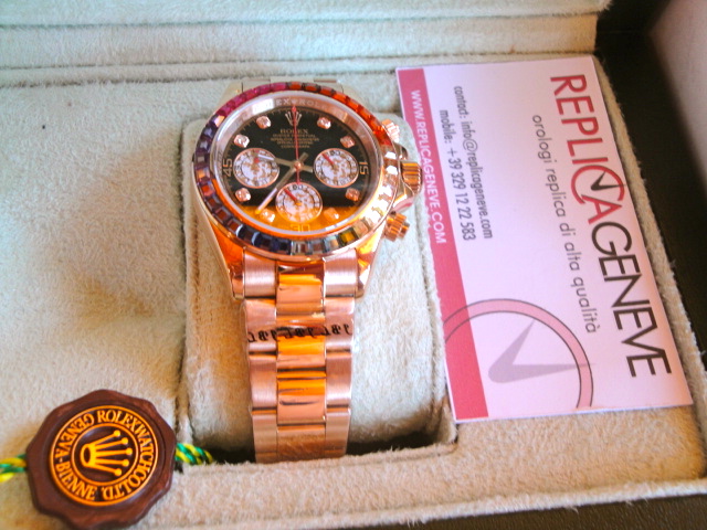 Rolex replica daytona rainbow rose gold orologio replica copia - immagine 4