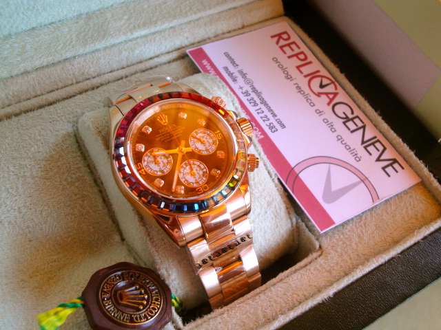 Rolex replica daytona rainbow rose gold orologio replica copia - immagine 3