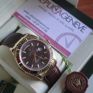 Rolex replica daydate leather strip marrone brown orologio replica copia imitazione