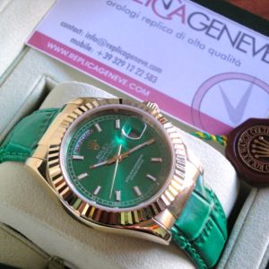 Rolex replica daydate leather strip verde green orologio replica copia imitazione